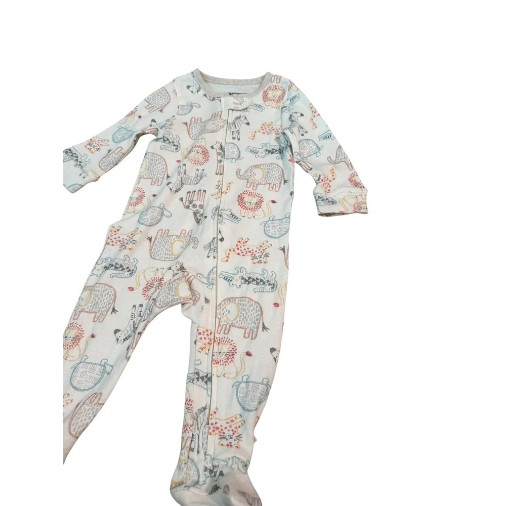 Huggies White Footed Sleeper Kids Animal Print Organic Cotton NWT 6M